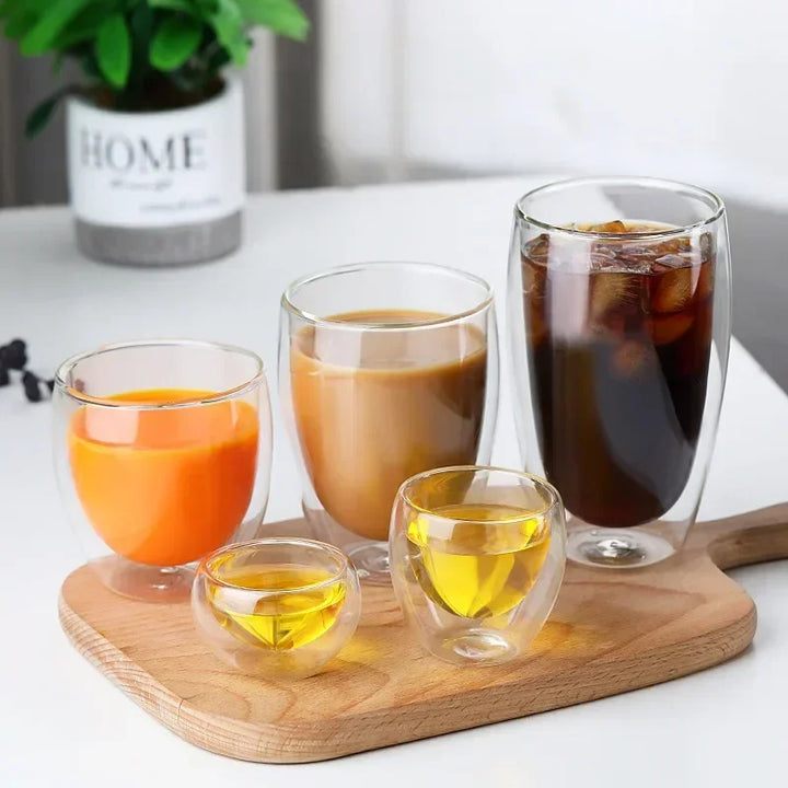 Heat Resistant Double Wall Glass Cup 80-650Ml Beer Milk Coffee Water Cups Transparent Cup Wholesale Glass Drinkware Mug Set Gift