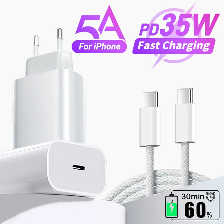 PD 35W USB C Charger For Apple iPhone 15 Pro Max Fast Charging 1M Type C Cable For iPhone 15 Plus Data Cord Phone Accessories